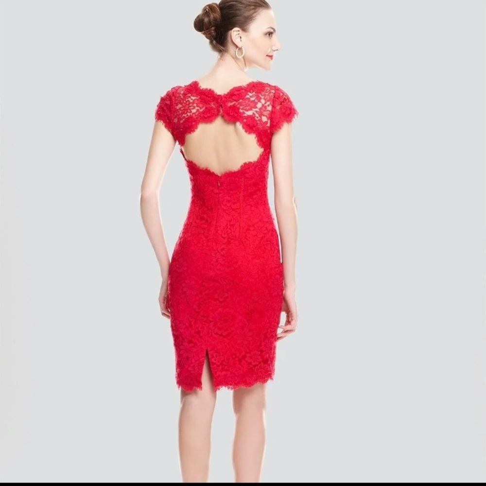 NWT Monique Lhuillier Red Lace Cocktail Dress
